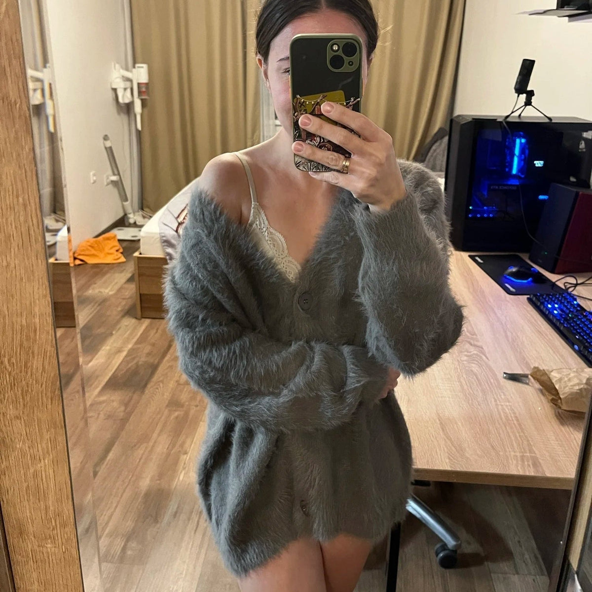 Terry lun strikket cardigan