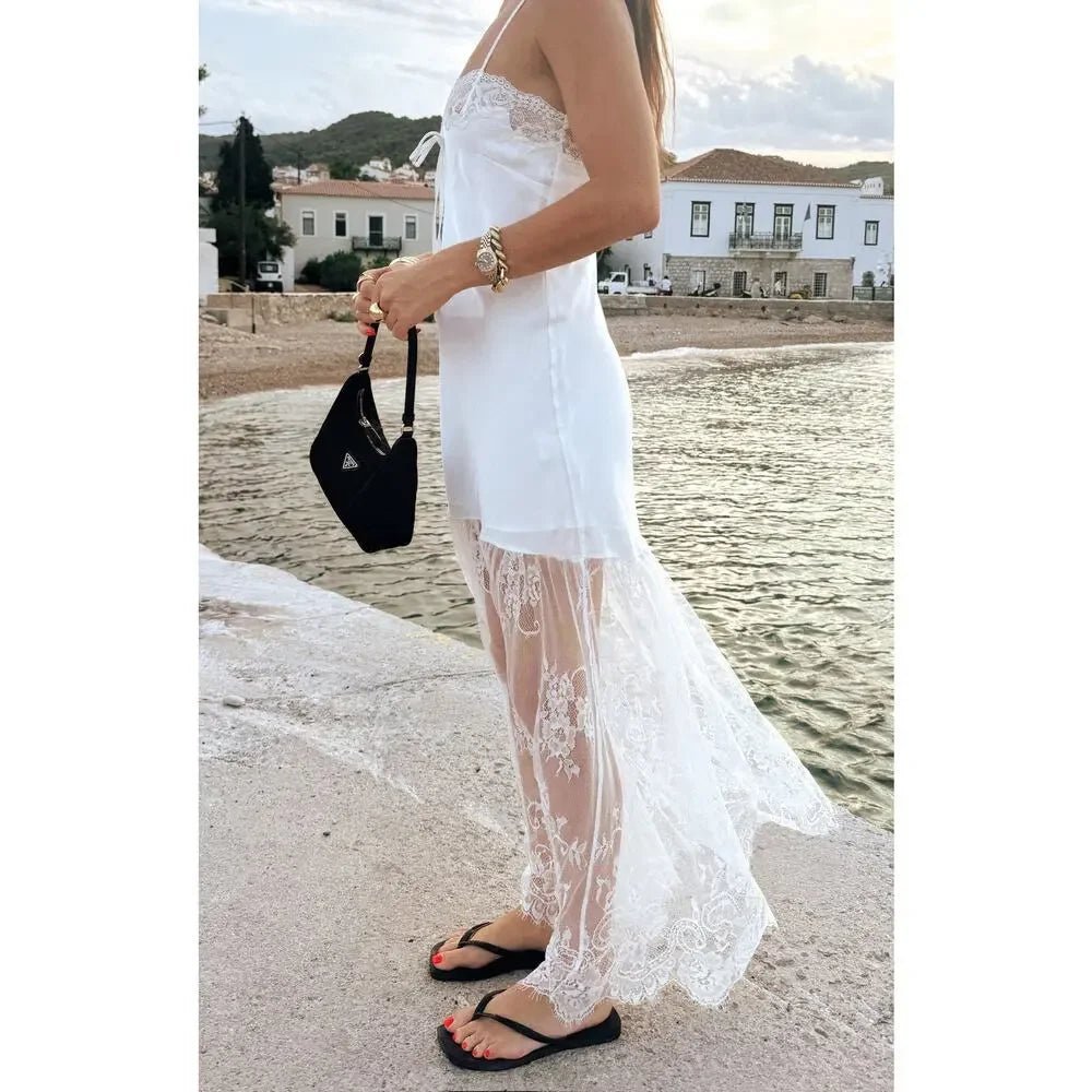 Tessa Satin Lace-Trim Maxi Dress