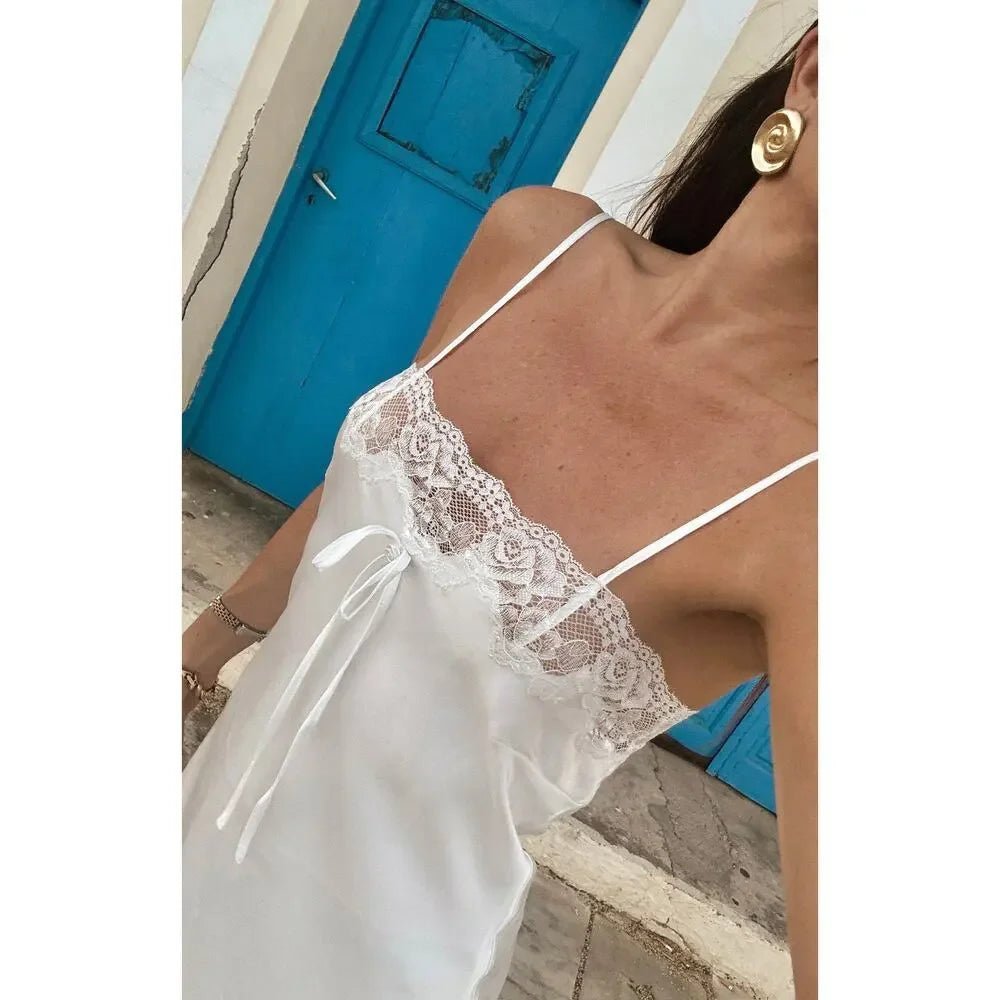 Tessa Satin Lace-Trim Maxi Dress