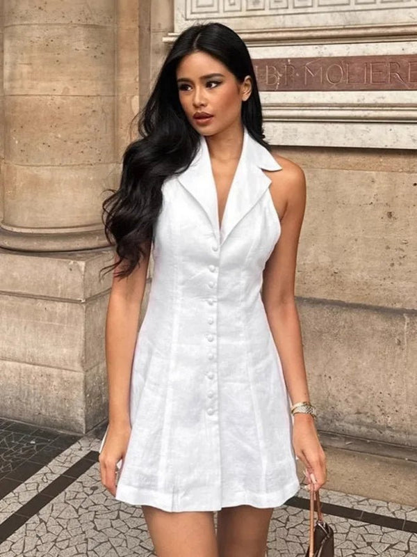 Zaira minikjole med halterneck og V-hals