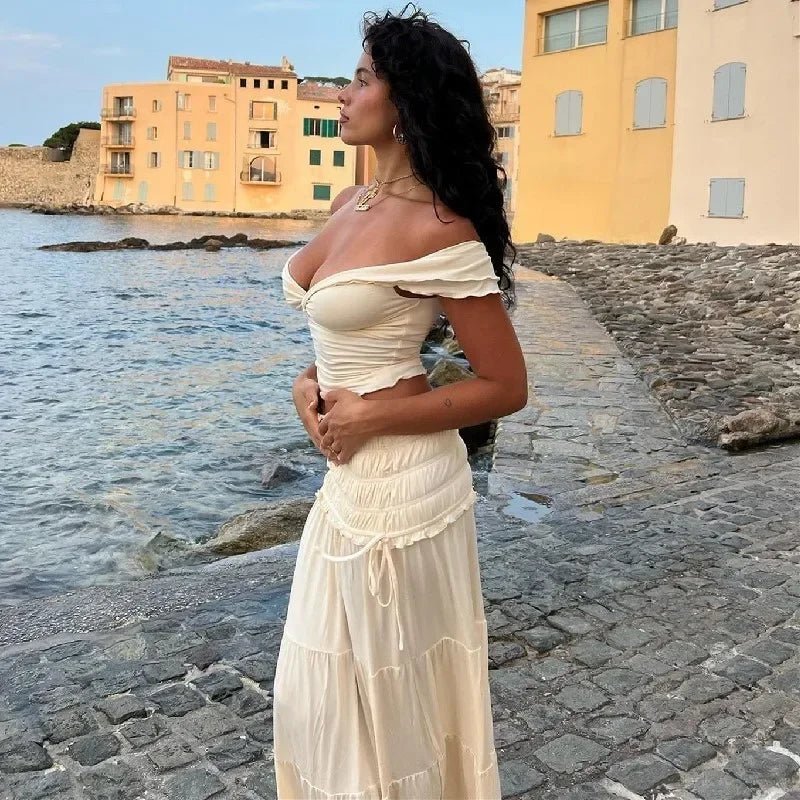 Zendaya Ruffled Crop Top Maxi Skirt Set