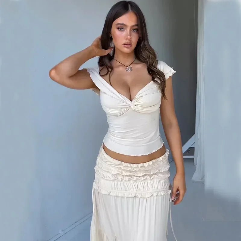 Zendaya Ruffled Crop Top Maxi Skirt Set