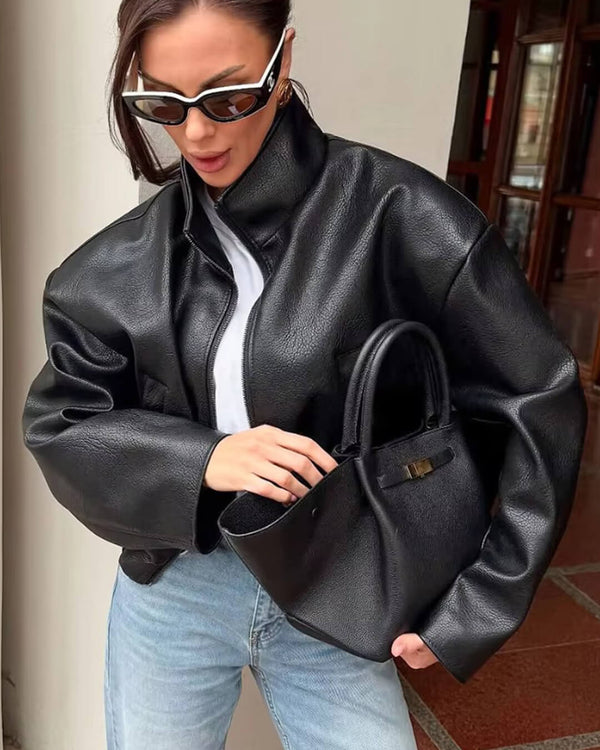 Zip Zip Up Leather Jacket
