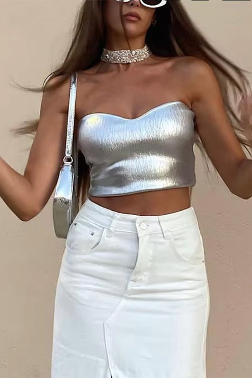Beatrice Metallic Bandeau Crop Top