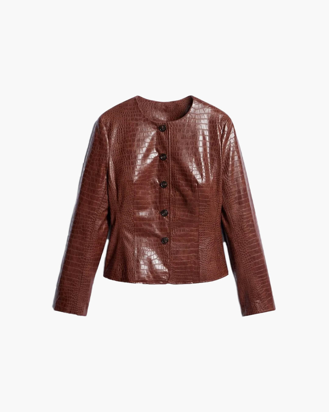 Ragna Croc-Effect Faux Leather Jacket in brown – product shot